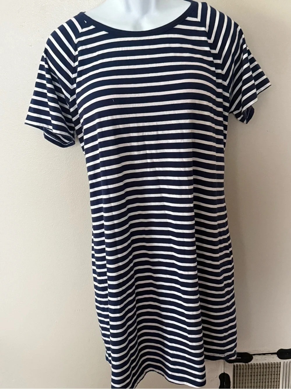 Michael Kors Navy and White Striped Dress with Gold Zipper